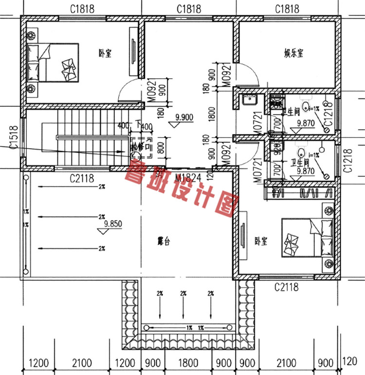 简欧新农村三层房屋设计三层户型图