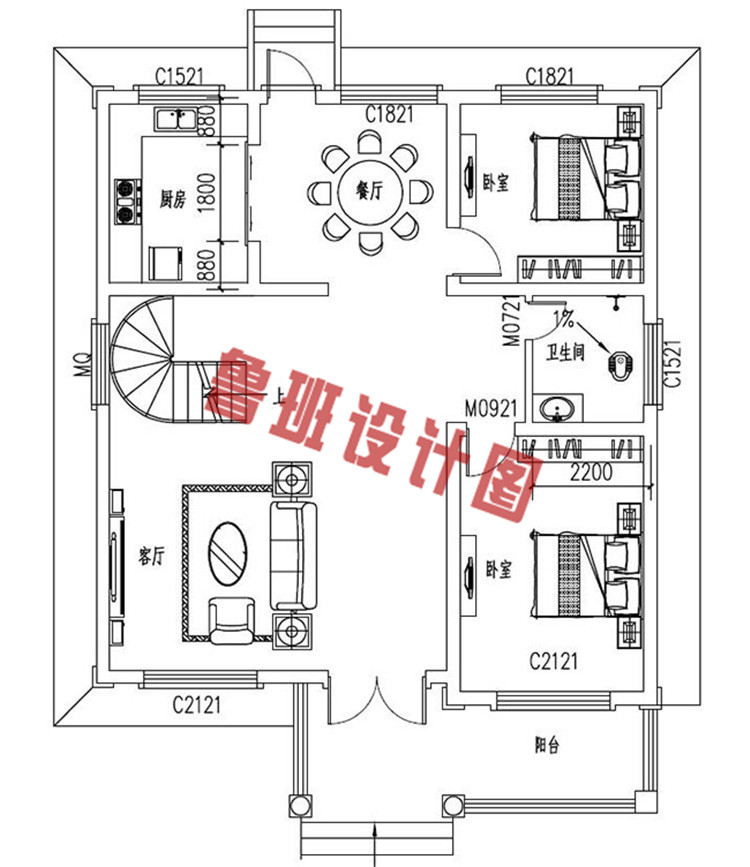 乡村复式三层楼房设计一层户型图