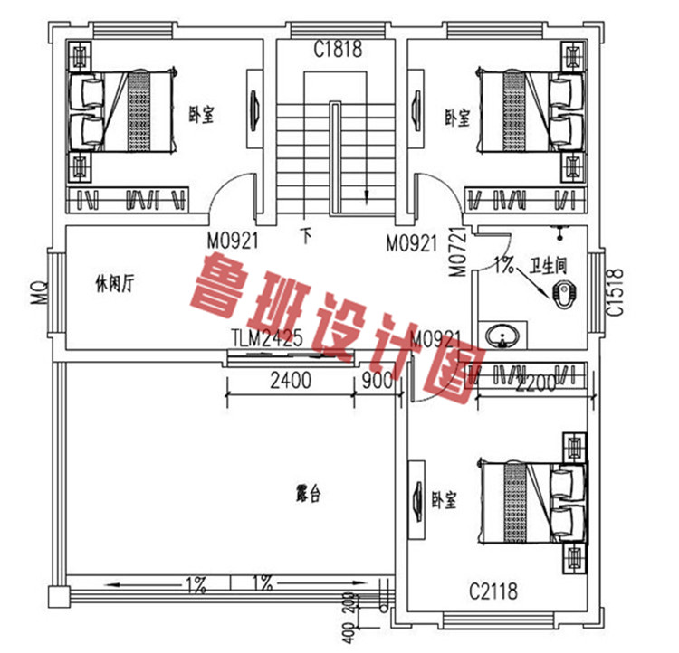 乡村复式三层楼房设计三层户型图