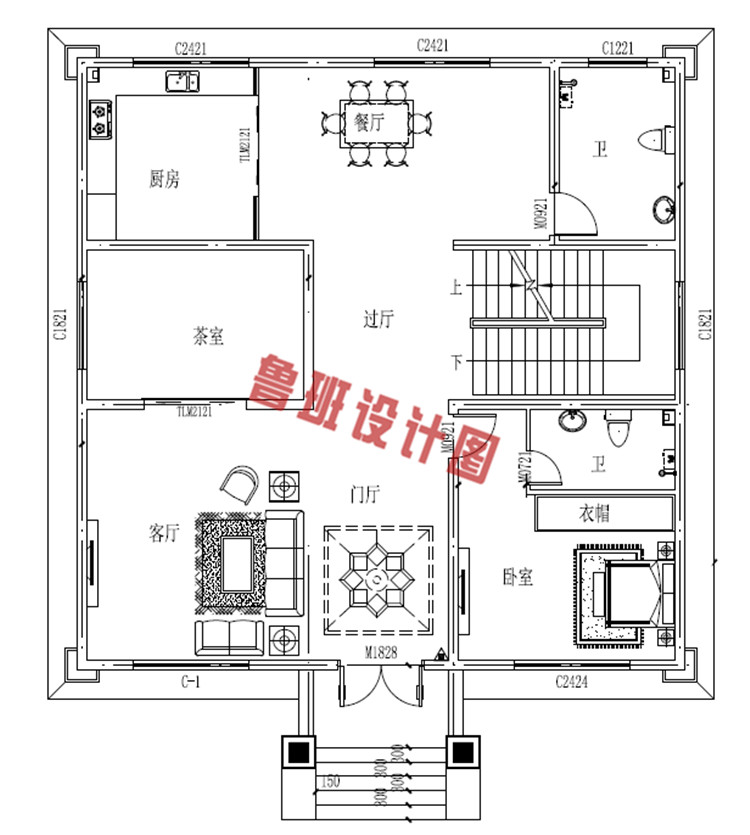 简欧式三层小别墅设计一层户型图