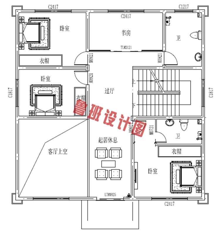 简欧式三层小别墅设计二层户型图