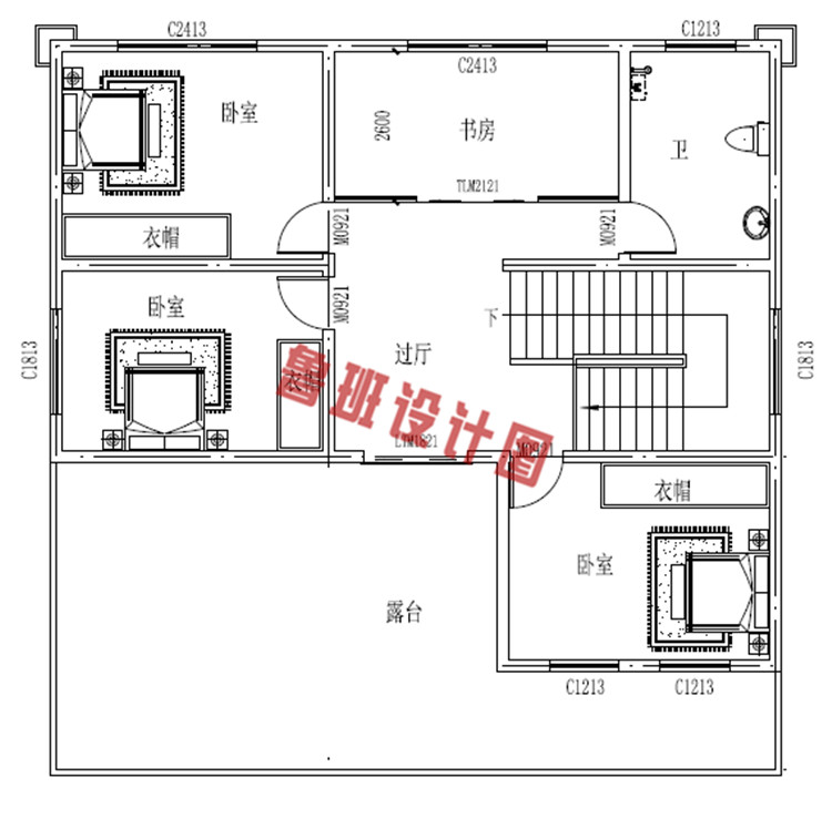 简欧式三层小别墅设计三层户型图