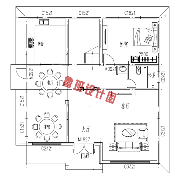 徽派古典三层别墅设计一层户型图