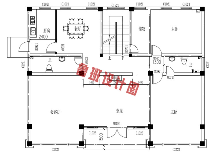 三层坡屋顶别墅设计一层户型图