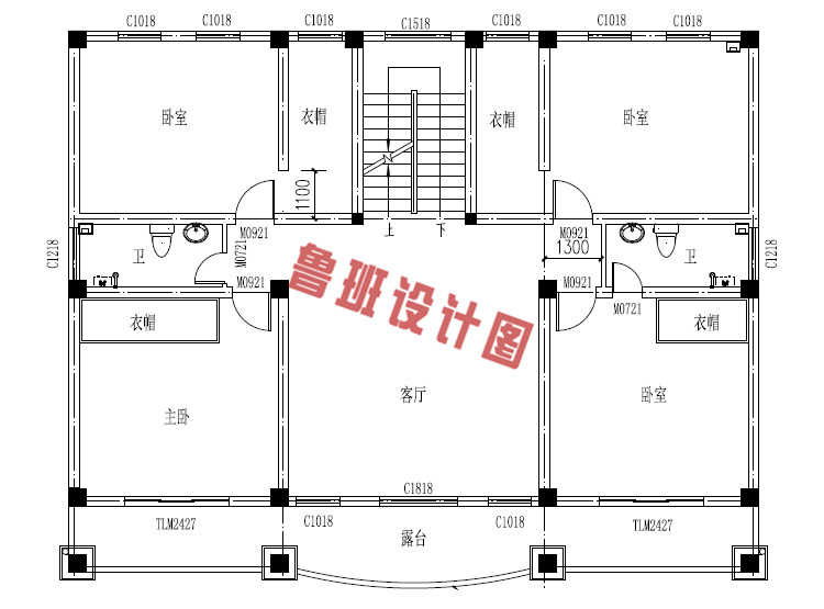 三层坡屋顶别墅设计二层户型图