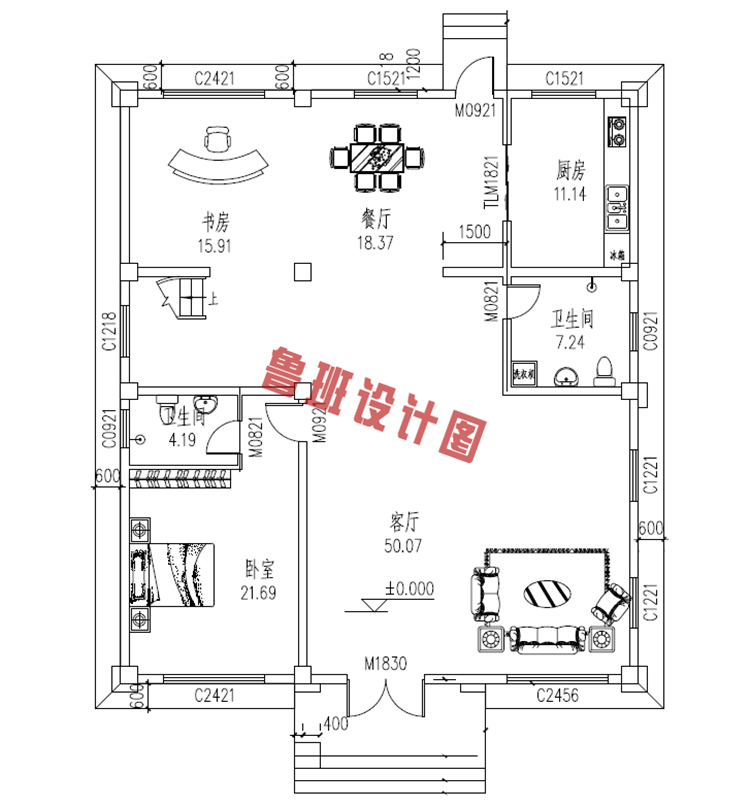 热销款复式实用三层别墅设计一层户型图