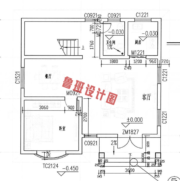 精美三层小别墅设计一层户型图