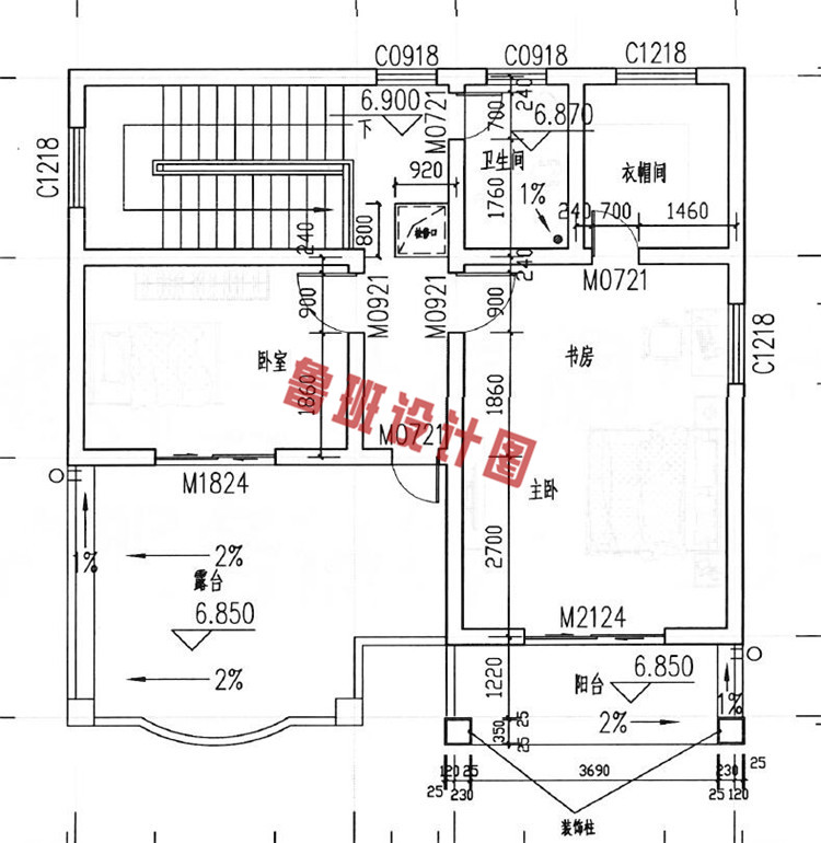 精美三层小别墅设计三层户型图