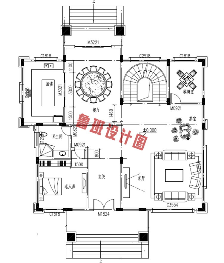 优美的三层别墅设计一层户型图