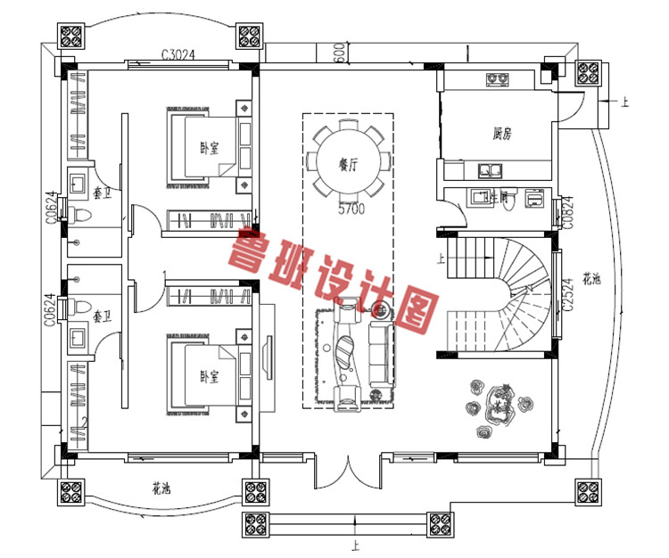 三层别墅设计一层户型图