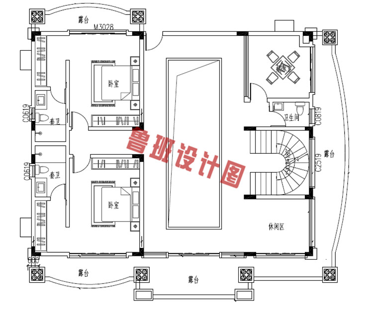 三层别墅设计二层户型图