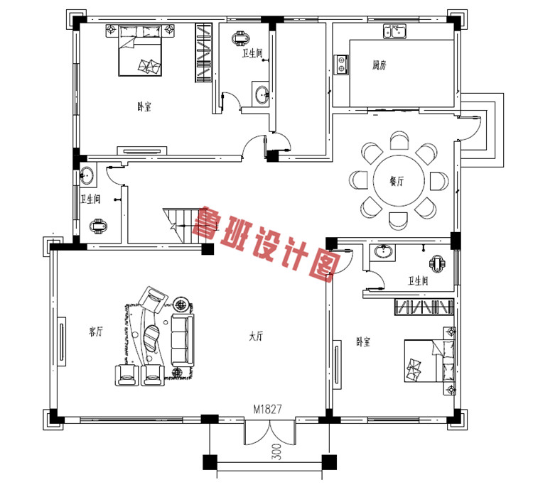 复式三层别墅设计一层户型图