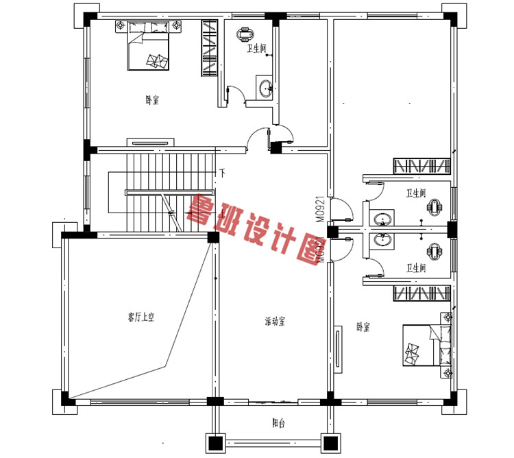 复式三层别墅设计二层户型图