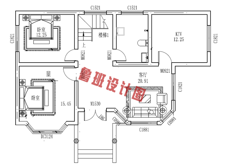 新款现代三层别墅设计一层户型图