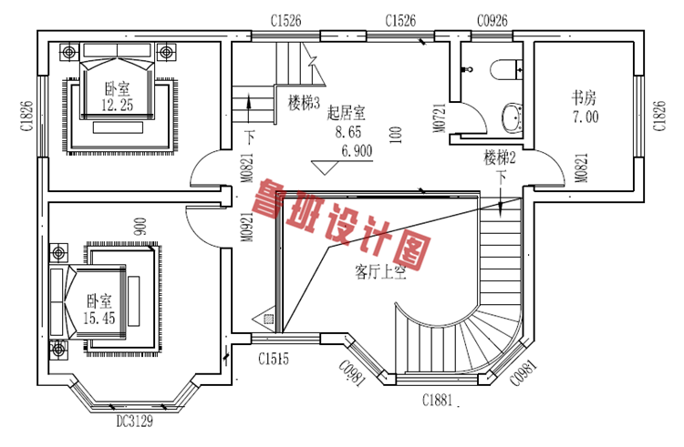 新款现代三层别墅设计三层户型图