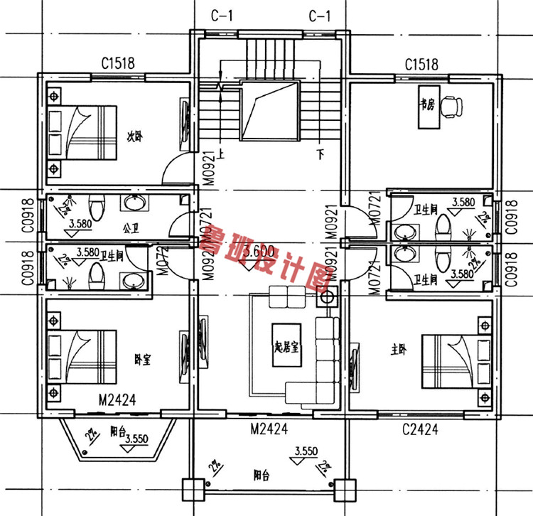 欧式田园风楼房设计二层户型图