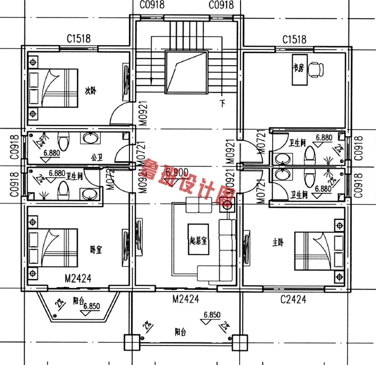 欧式田园风楼房设计三层户型图