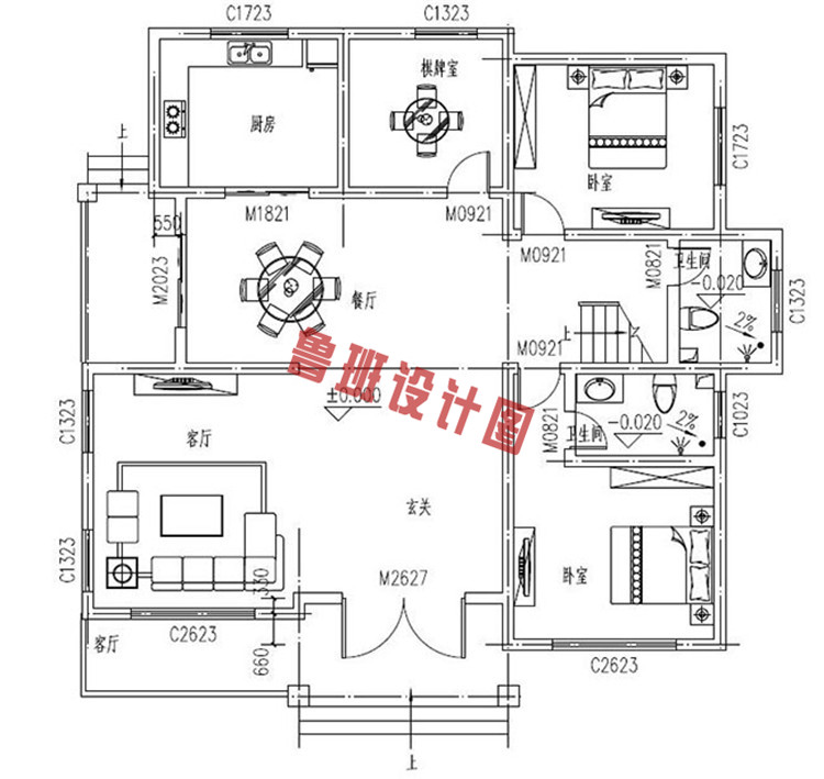 实用型乡村三层小别墅设计一层户型图