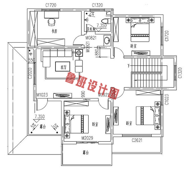 实用型乡村三层小别墅设计三层户型图