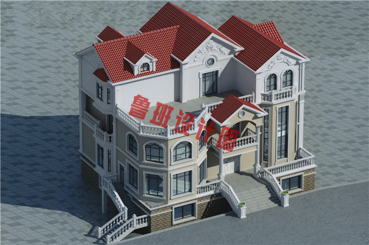 三层欧式豪华别墅设计鸟瞰图