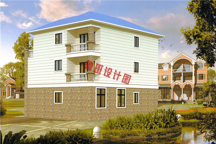 新中式农村三层自建房屋设计背面图