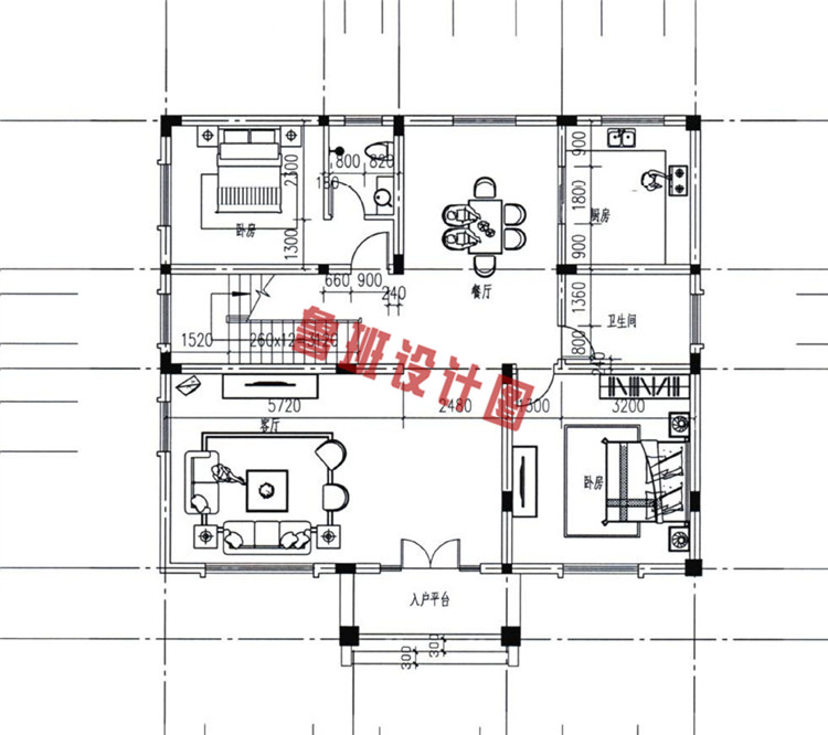 新中式农村三层自建房屋设计一层户型图