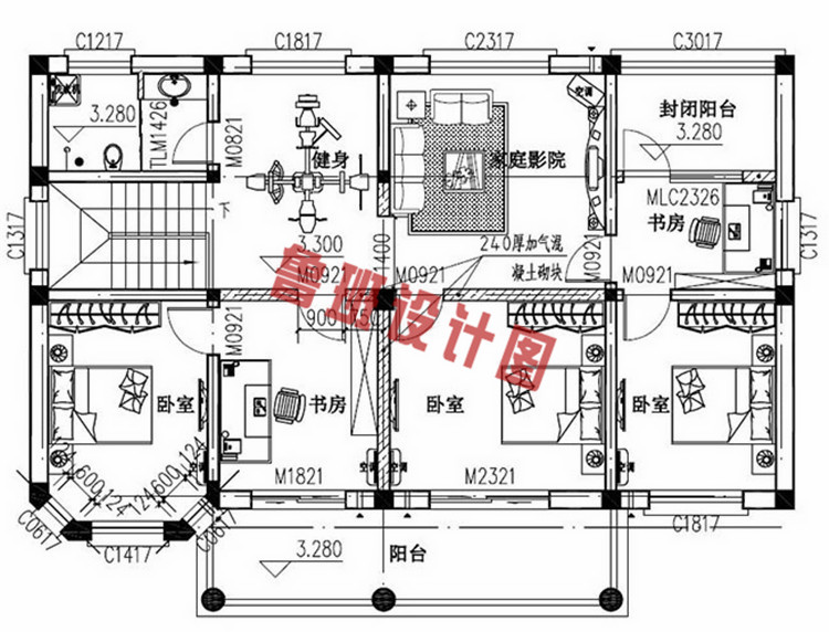 四间两层楼房设计图