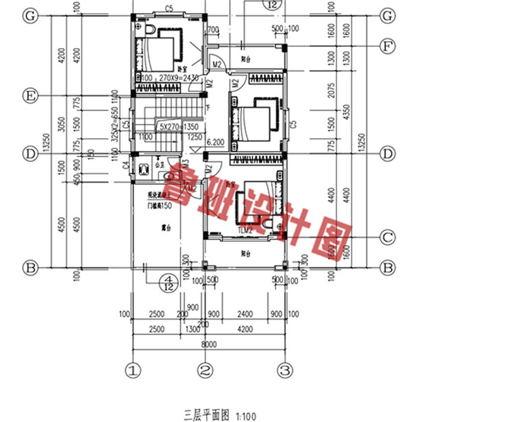 徽派三层小别墅设计三层户型图