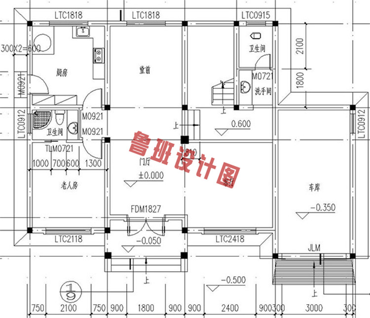 带车库乡村三层自建房一层户型图