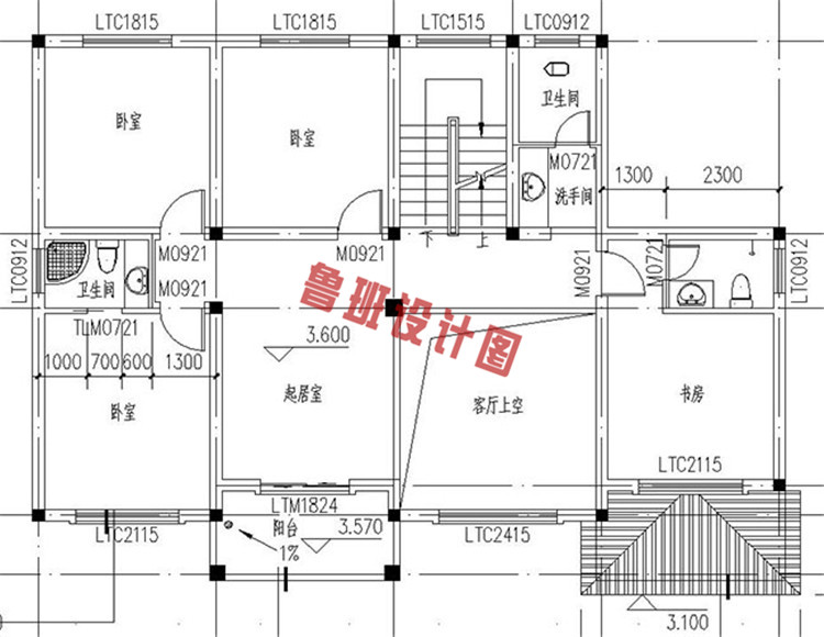 带车库乡村三层自建房二层户型图