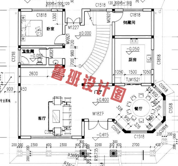 复式三层楼房设计一层户型图