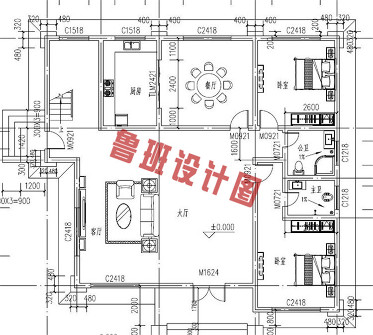 三层别墅设计一层户型图