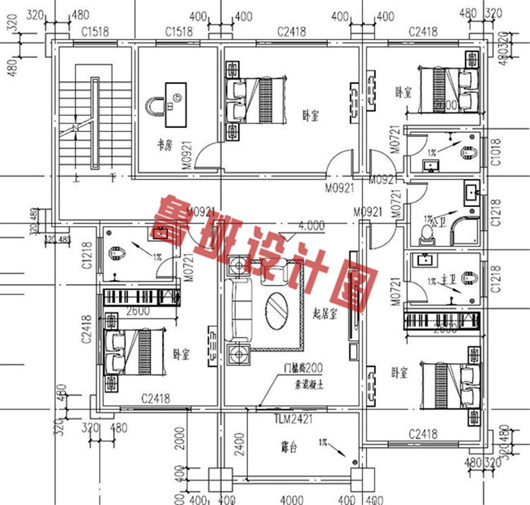 三层别墅设计二层户型图