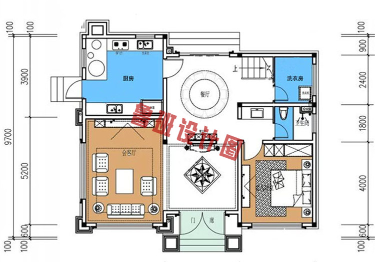 复式三层别墅设计一层户型图