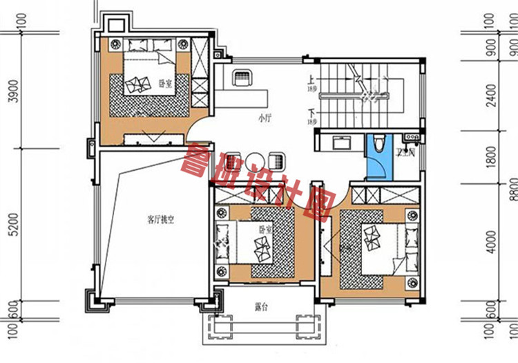 复式三层别墅设计二层户型图