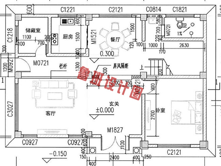 热销款新中式三层别墅设计一层户型图