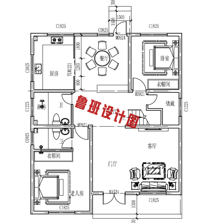 120平三层农村自建房屋一层户型图