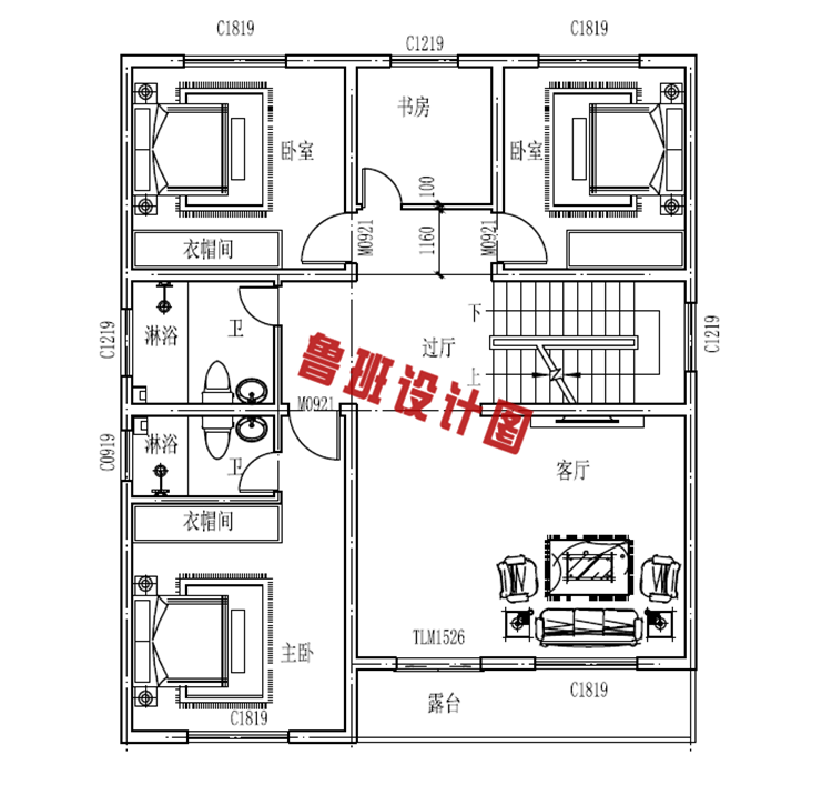 120平三层农村自建房屋二层户型图