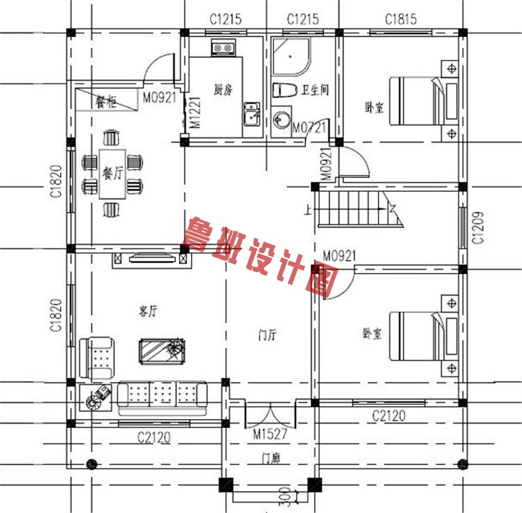 美式三层小别墅设计一层户型图