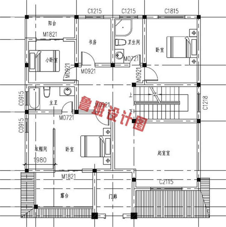 美式三层小别墅设计二层户型图