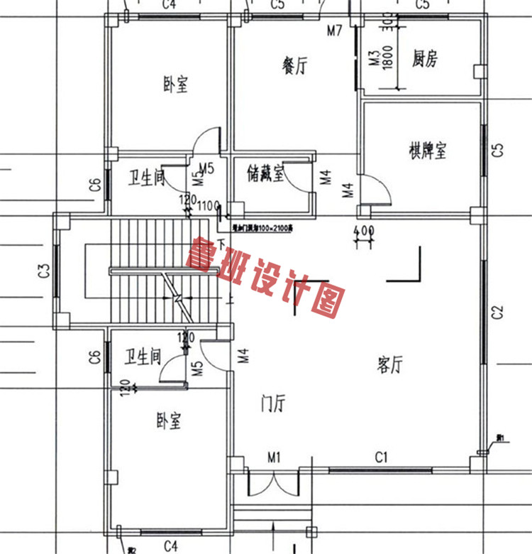 复式三层乡村自建房屋设计一层户型图