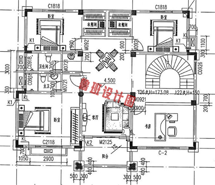 气派欧式三层小别墅设计二层户型图