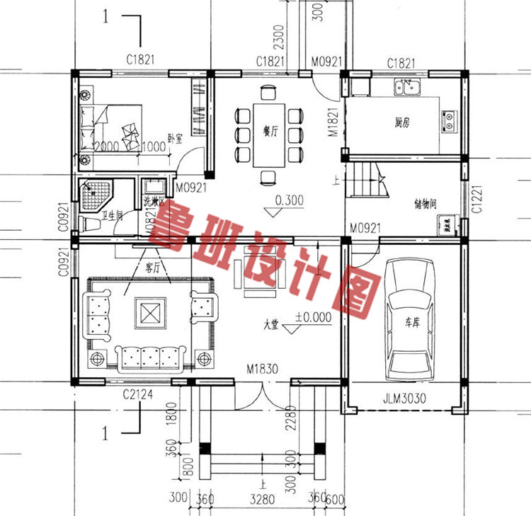 新型农村三层小别墅设计一层户型图