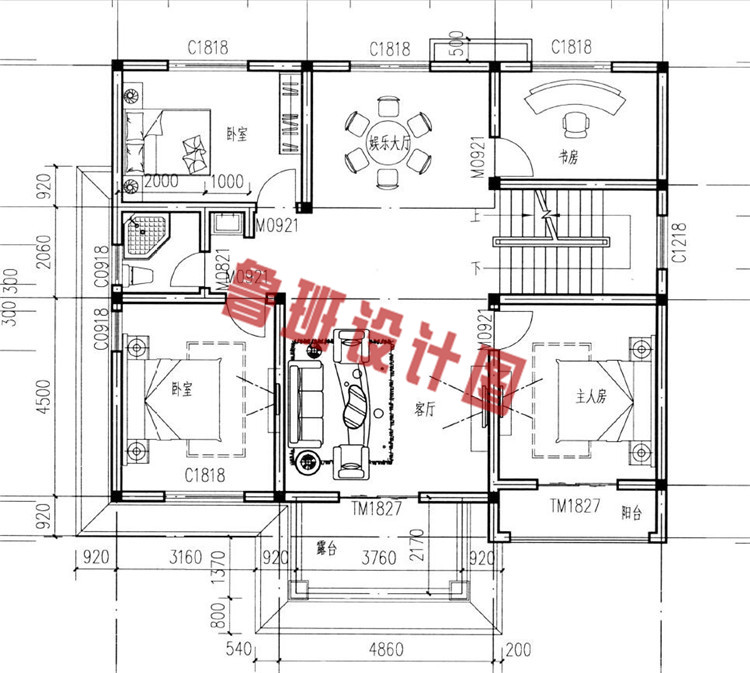 新型农村三层小别墅设计二层户型图