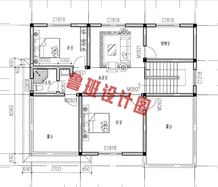 新型农村三层小别墅设计三层户型图