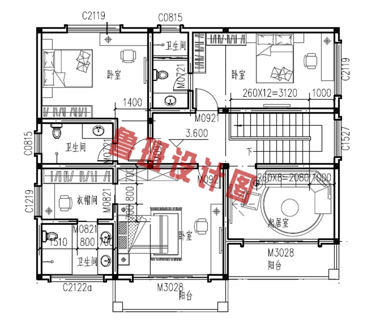 两层农村别墅二层户型图