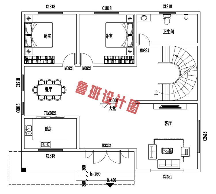 乡村二层小洋楼设计一层户型图