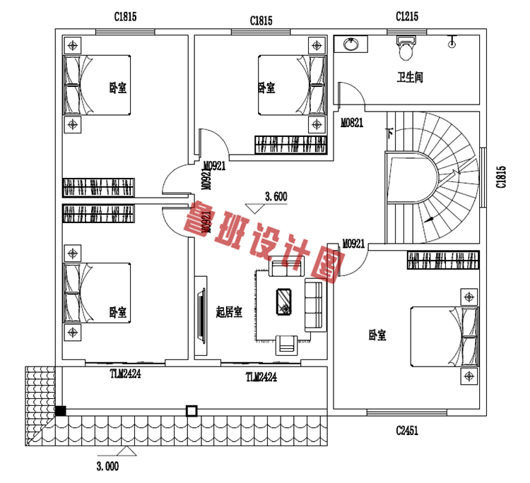 乡村二层小洋楼设计二层户型图