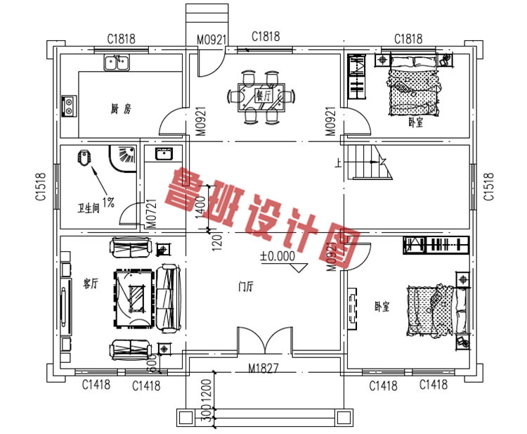 两层楼房设计一层户型图