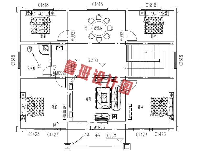 两层楼房设计二层户型图